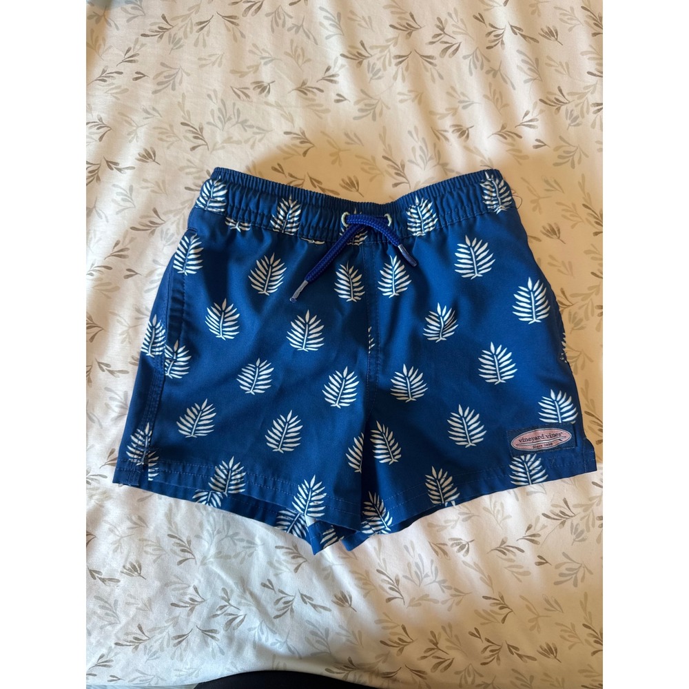 Vineyard Vines Toddler Boys Blue Palm Leaf Print Swim Trunks Size 18-24M